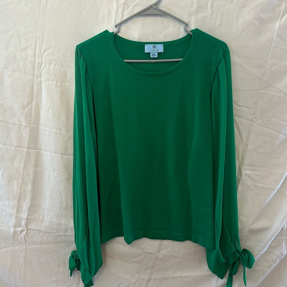 CeCe emerald green holiday top with sheet sleeves